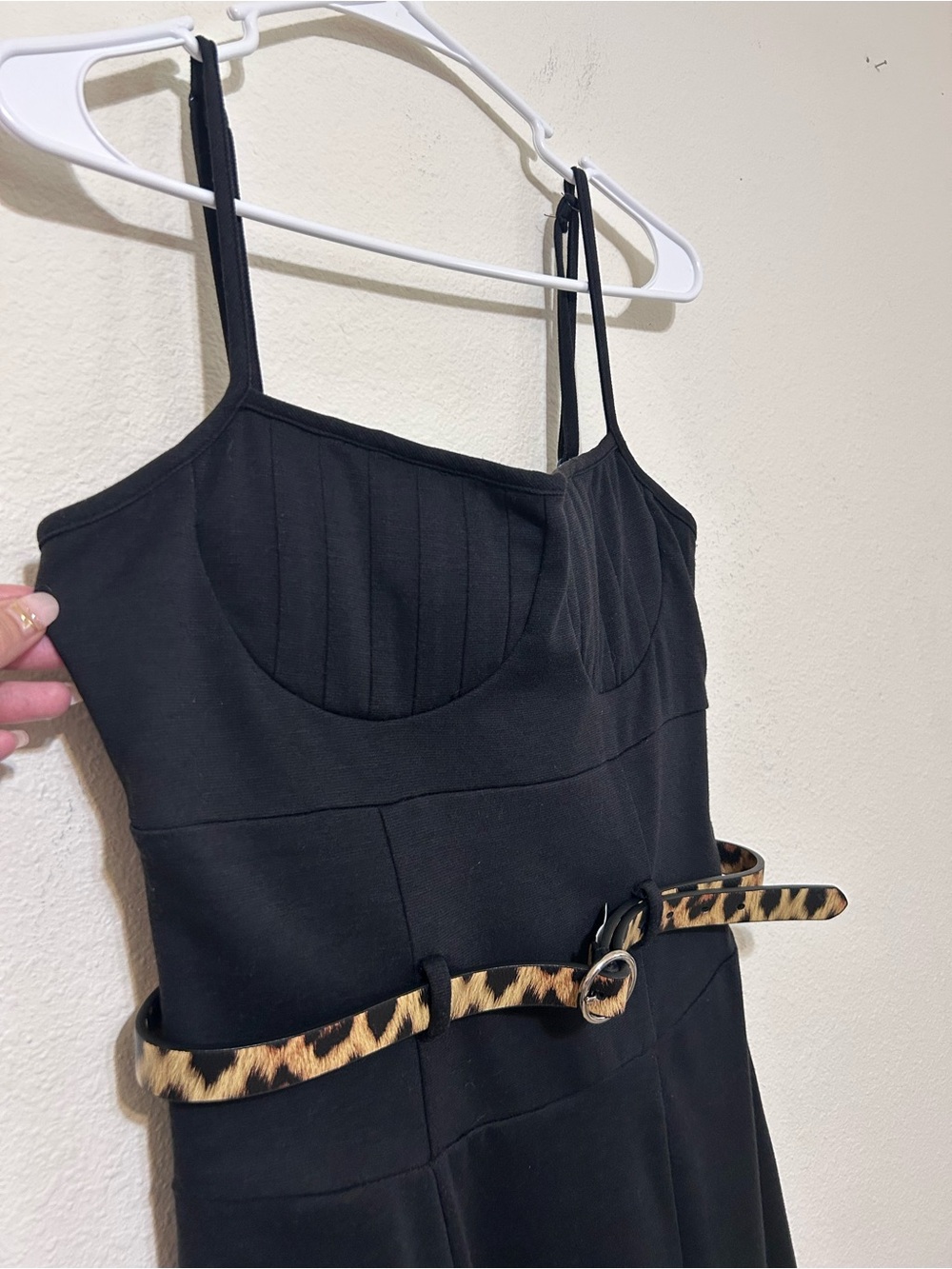 Sele Black Cami Strap Bustier Dress with Leopard Print Belt Large - Picture 5 of 9